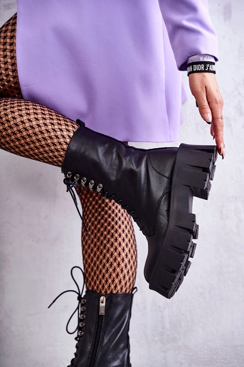 Skórzane Ocieplane Botki GOE KK2N4013 Czarne