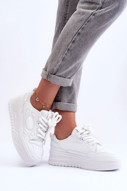 Sneakersy Damskie Na Platformie Białe Finos