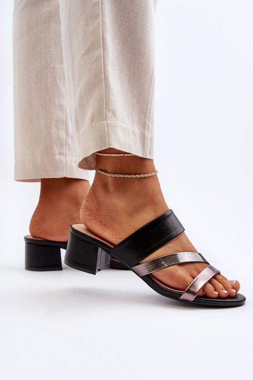 Klapki Damskie Na Niskim Obcasie Czarne Rosila