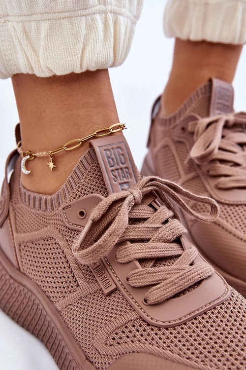 Damskie Wygodne Sneakersy Memory Foam System Big Star LL274416 Jasnobrązowe