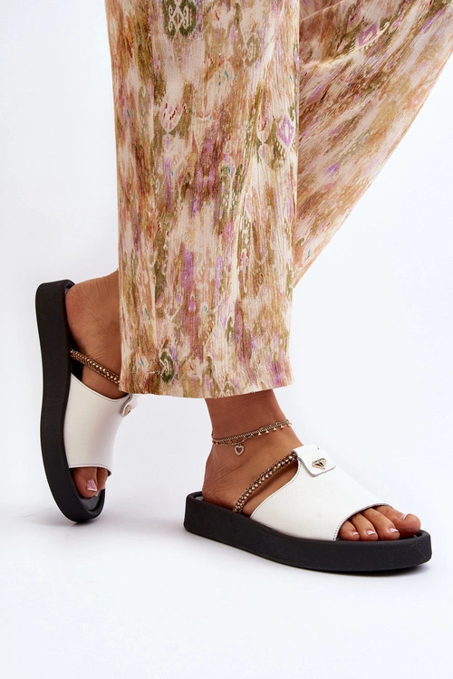 Zazoo 2896 Klapki Damskie Skórzane Białe