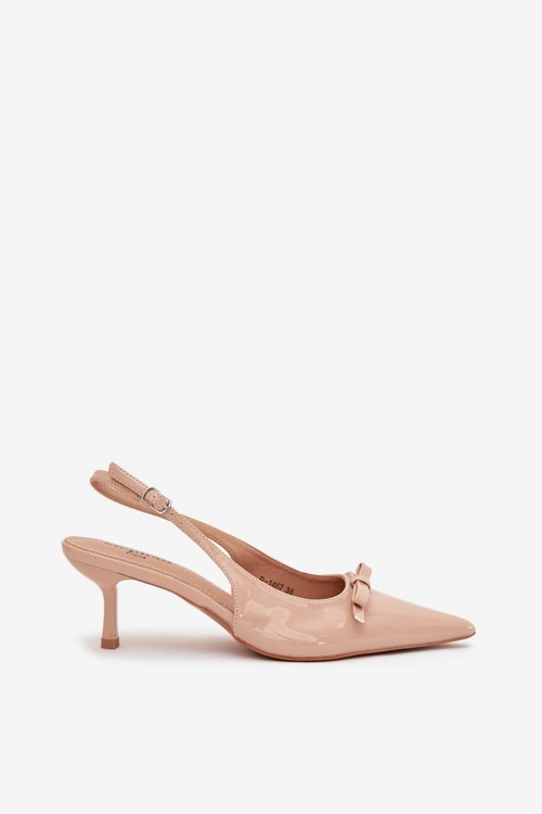 Lakierowane Czółenka Na Szpilce Z Kokardką Nude Olvena