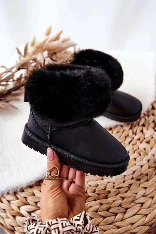 Skórzane Dziecięce Botki Śniegowce Z Futerkiem Czarne Madie