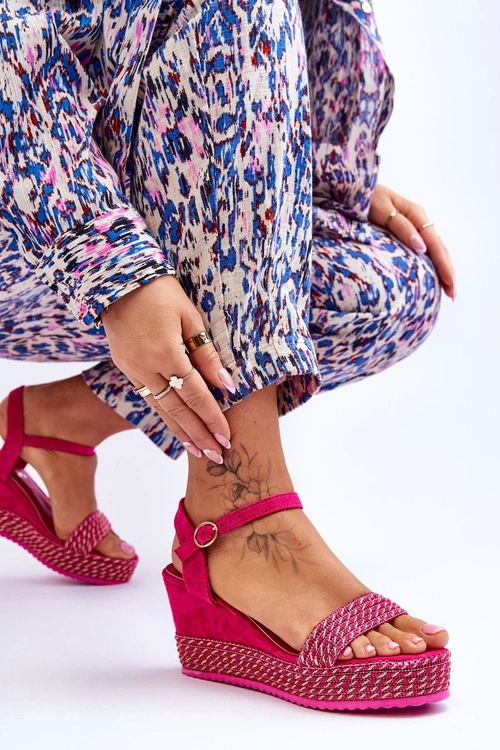 Klasyczne Damskie Sandały Na Koturnie Fuksja Malmo