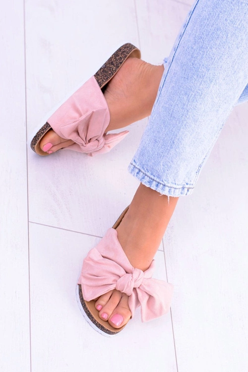 Vices Damskie Różowe Klapki Na Korku Kokarda Nina