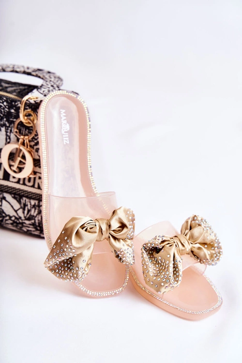 Damskie Gumowe Klapki Z Kokardą Różowo-Złote Meriden