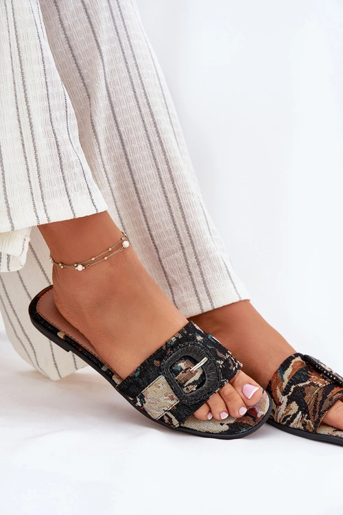 Płaskie Klapki Damskie Z Ozdobną Klamrą Czarne Clariola