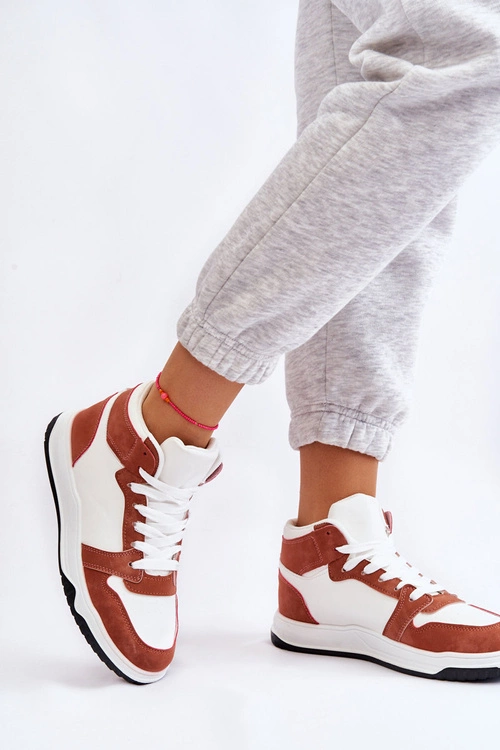 Wysokie Damskie Buty Sportowe Trampki Biało-Camelowe Rumour