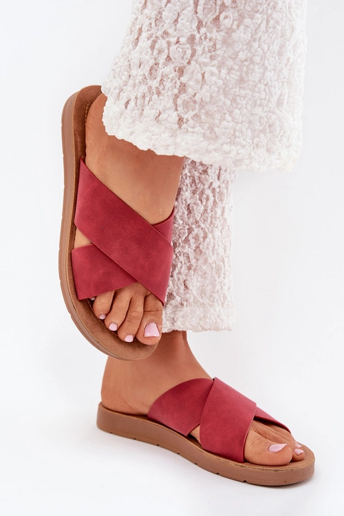 Klapki Damskie Z Eko Skóry Bordowe Lorana