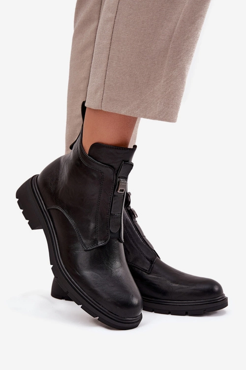 Ocieplane Botki Damskie Na Zamek Z Ozdobnym Detalem Czarne Roselle