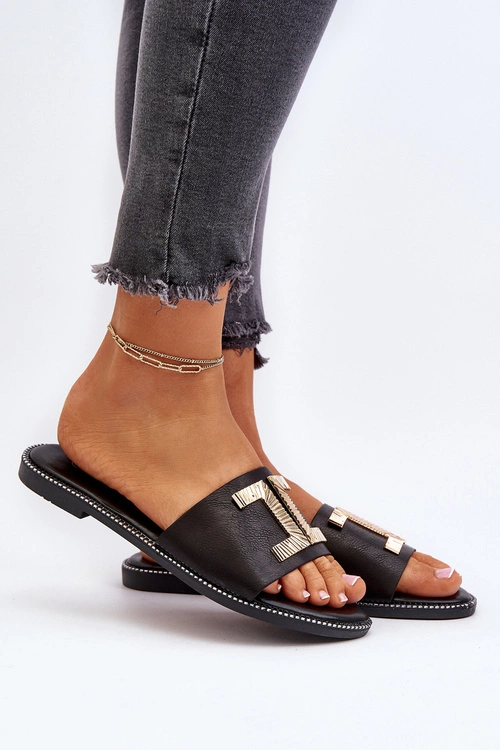 Klapki Damskie Z Ozdobą Czarne Ollavia