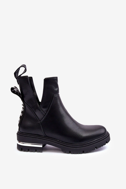 Skórzane Botki Na Suwak Z Wycięciami Czarne Flicha