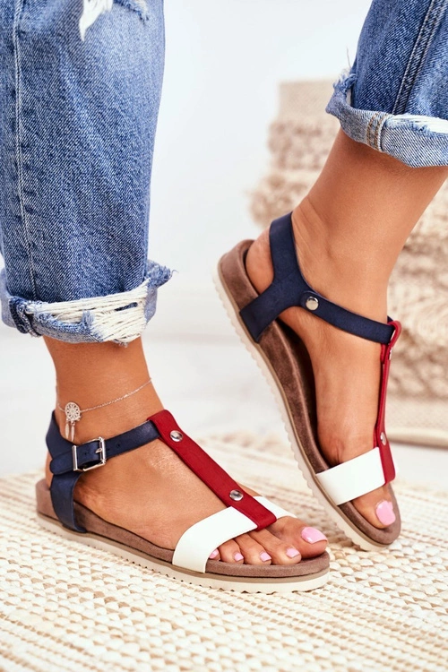 Sandały Damskie Płaskie Profilowane 8SD35-0306 Granatowe Dubi