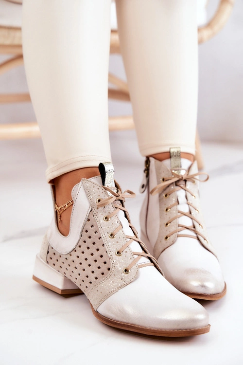 Skórzane Botki Trzewiki Maciejka 05541-25 Jasnobeżowe