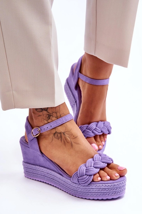 Klasyczne Zamszowe Sandały Na Koturnie Fioletowe Denisse