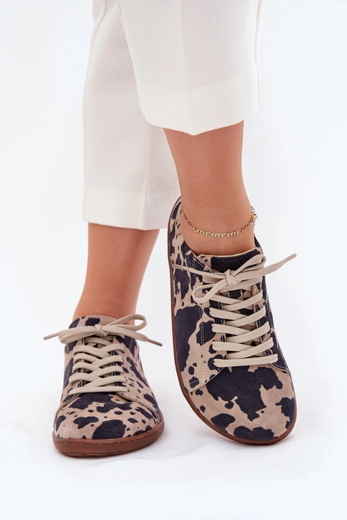Zamszowe Trampki Barefoot Damskie W Łaty Zazoo N1120 Brązowo-Beżowe