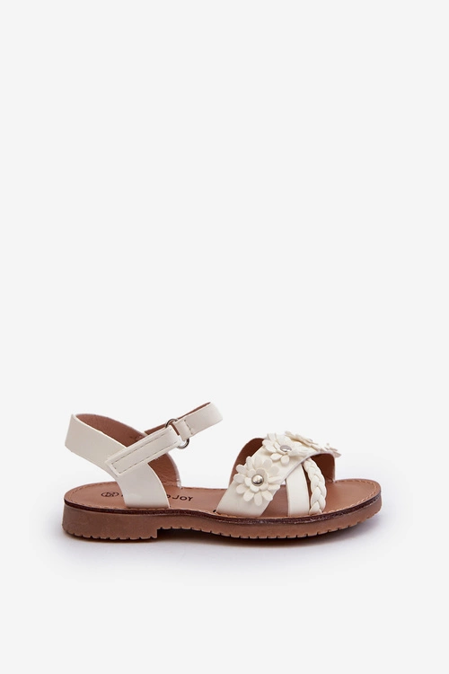 Sandałki Dziecięce Zapinane Na Rzep Z Kwiatkami Białe Nestalee