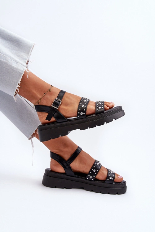 Damskie Zdobione Sandały Eko Skóra Czarne Arcida