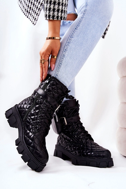 Botki Z Nerką Pikowane Czarne Maureen