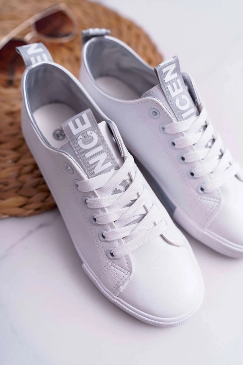 Trampki Damskie Białe Szary Pasek Nigrid