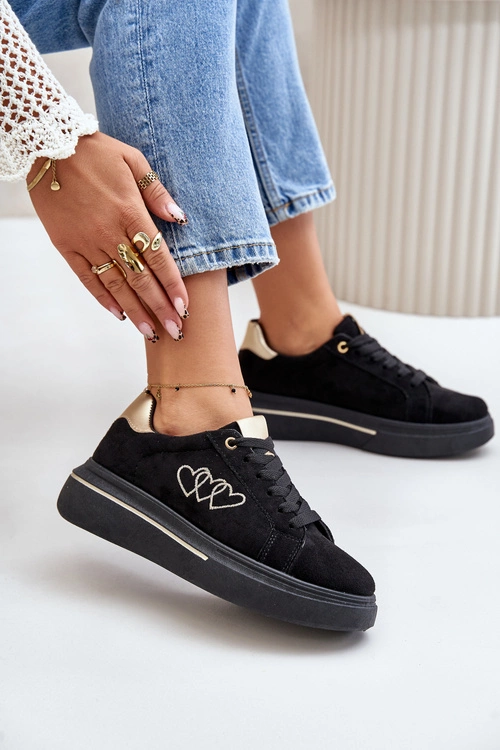 Damskie Sneakersy Na Platformie Z Sercami Czarne Avirorae