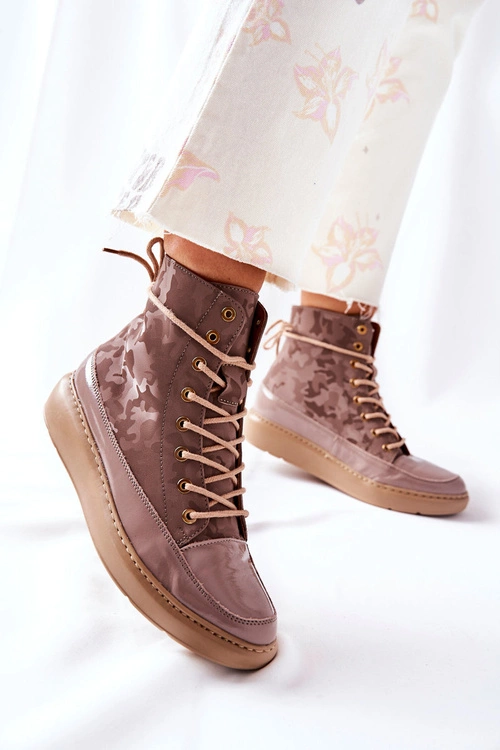 Sportowe Skórzane Buty Lewski 3034 Beżowe Moro