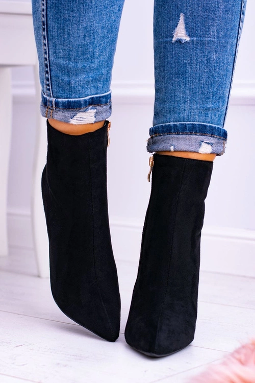 Lu Boo Czarne Zamszowe Botki na Szpilce Veneci