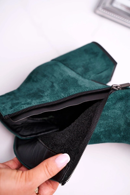 Botki Damskie Ciepłe Eko Zamsz Zielone So Good