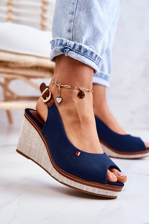 Damskie Wygodne Sandały Na Koturnie Granatowe Thallas