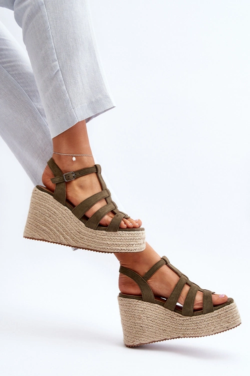 Sandały Na Koturnie Z Plecionką Zielone Gnosis