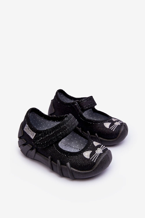 Papcie Baleriny Befado Błyszczące Kotki 109P234 Czarne