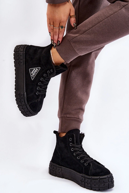 Wysokie Ocieplane Zamszowe Trampki Czarne Evren