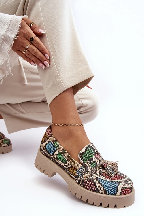 Damskie Skórzane Półbuty Frędzle Maciejka 05497-45 Multikolor