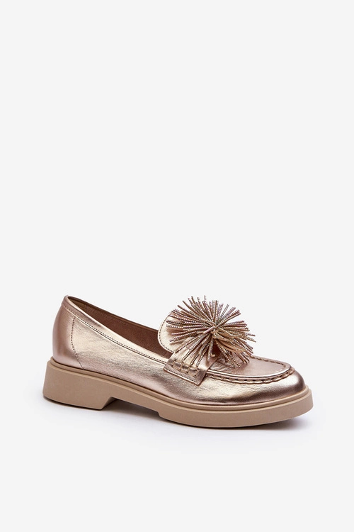 Skórzane Mokasyny Damskie CheBello 4383 Złote