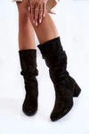 Damskie Marszczone Zamszowe Kozaki Czarne Alfra