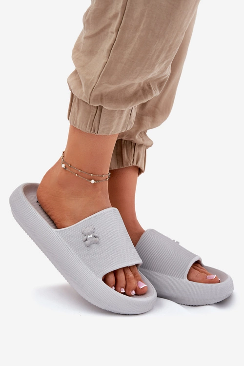 Piankowe Klapki Damskie Na Platformie Z Misiem Vinceza 75210 Szare