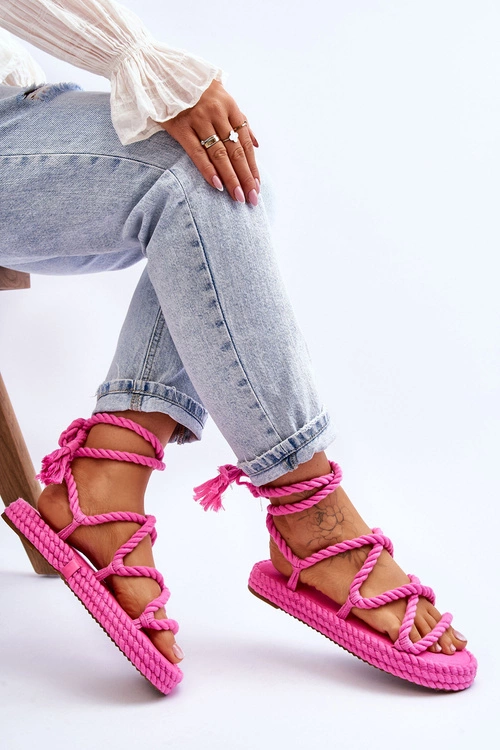 Wiązane Sandałki Na Masywnej Platformie Różowe Can't Wait