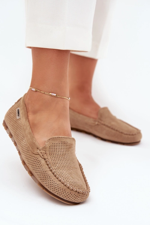 Ażurowe Mokasyny Damskie Z Eko Zamszu Brązowe Amrutia