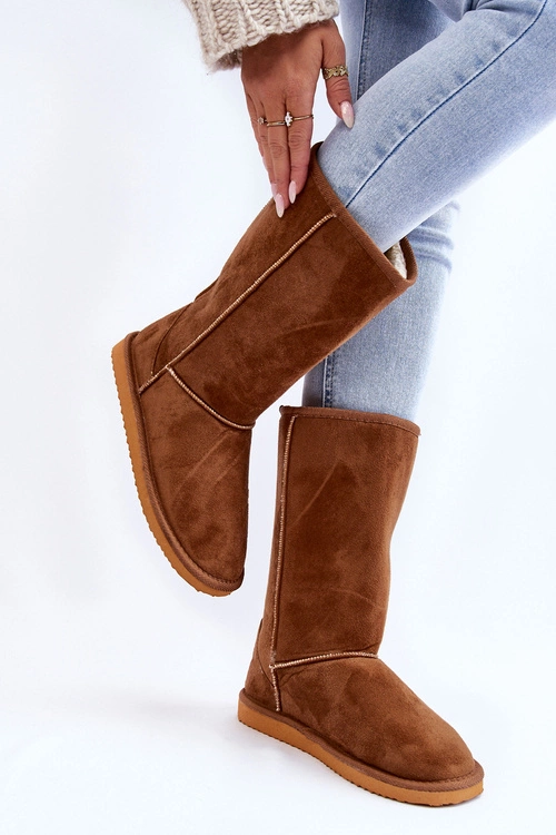 Damskie Zamszowe Wysokie Śniegowce Ocieplane Camel Reyma