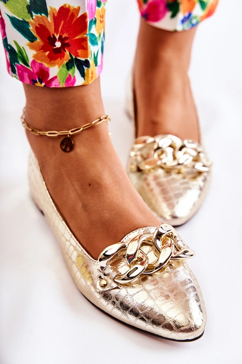 Skórzane Lakierowane Wężowe Czółenka Złote Elissabeth