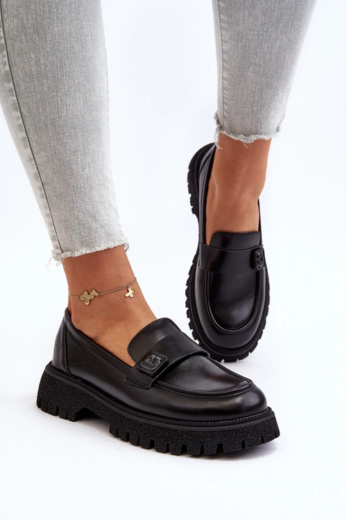 Mokasyny Damskie Z Paskiem Czarne Flanila