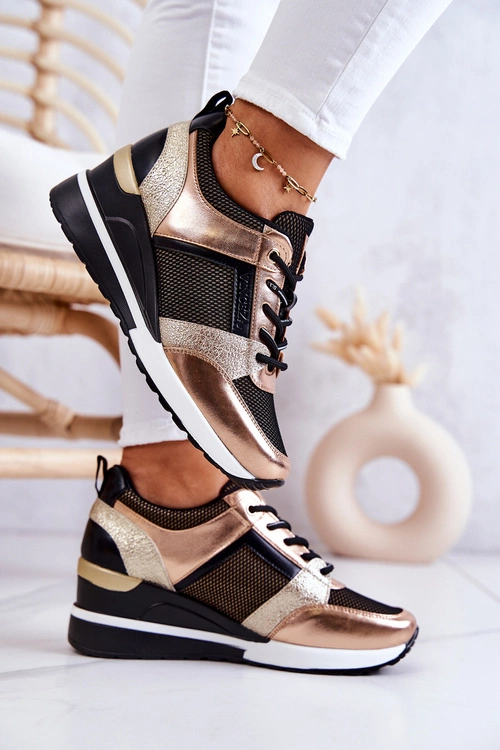 Sportowe Buty Sneakersy Czarno-Złote Sharon
