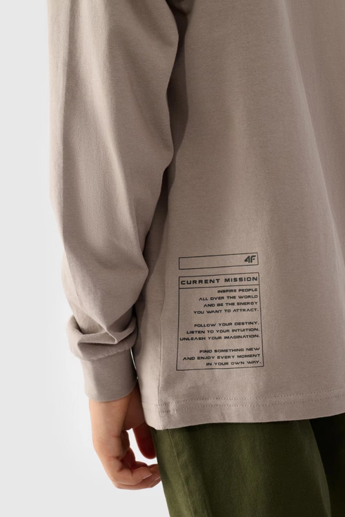 Koszulka Z Długim Rękawem Dla Chłopca Z Nadrukiem Regular 4F 4FJWAW24TLONM294-26S Szara