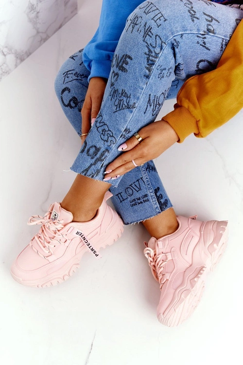 Damskie Sneakersy Na Masywnej Podeszwie Różowe Laugh