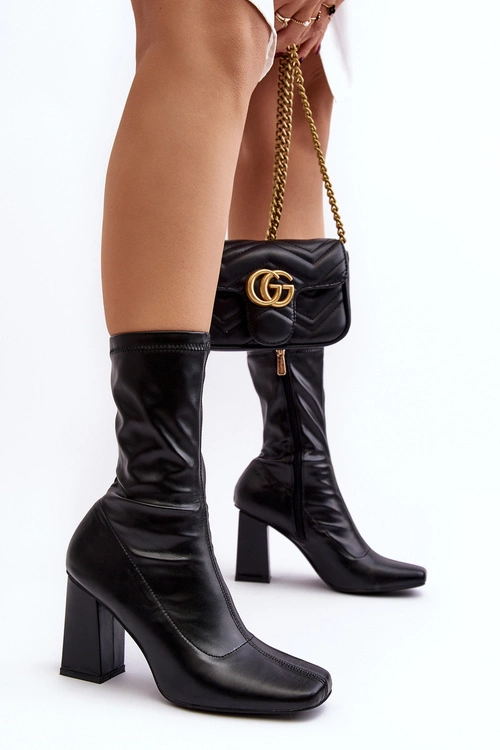 Botki Damskie Na Słupku Z Kwadratowym Noskiem Czarne Glavina