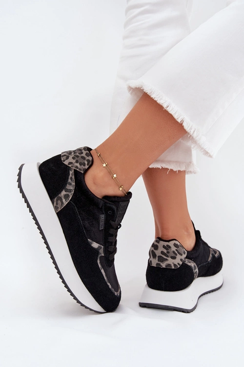 Zamszowe Sneakersy Damskie Big Star OO274A312 HI-POLY SYSTEM Czarne Panterka