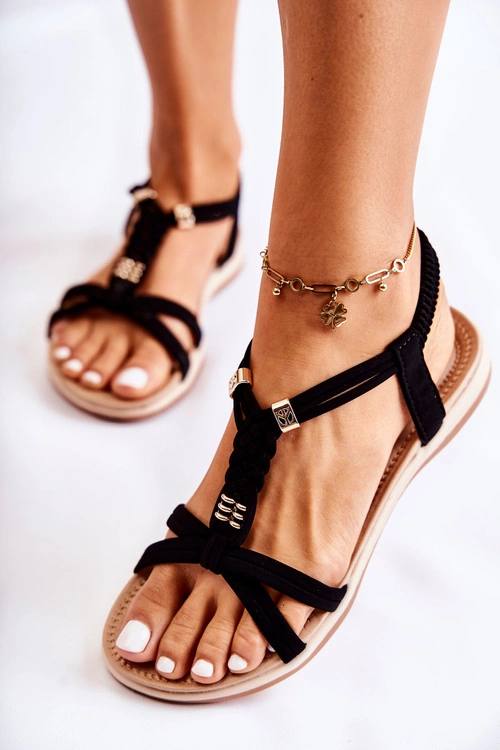 Damskie Sandały Z Ozdobami Czarne Amberly