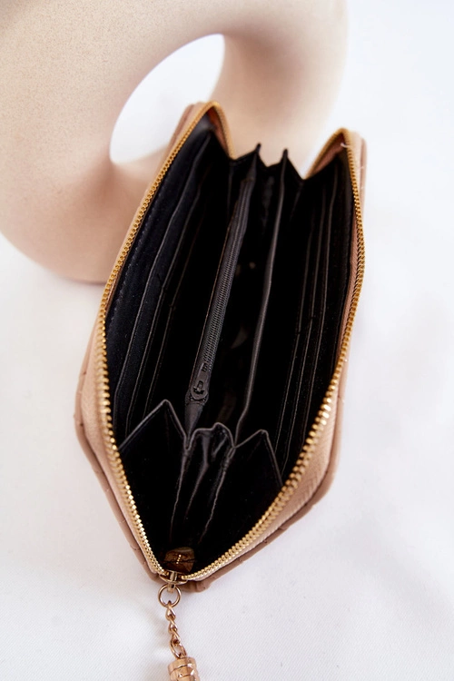 Duży Pikowany Portfel Z Paseczkiem Beżowy Jeffrey