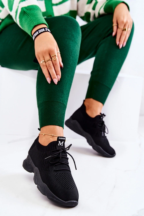 Sportowe Buty Sneakersy Materiałowe Czarne Nolene