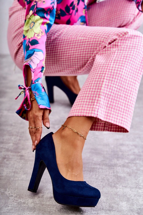 Klasyczne Zamszowe Czółenka Na Obcasie Granatowe Soro